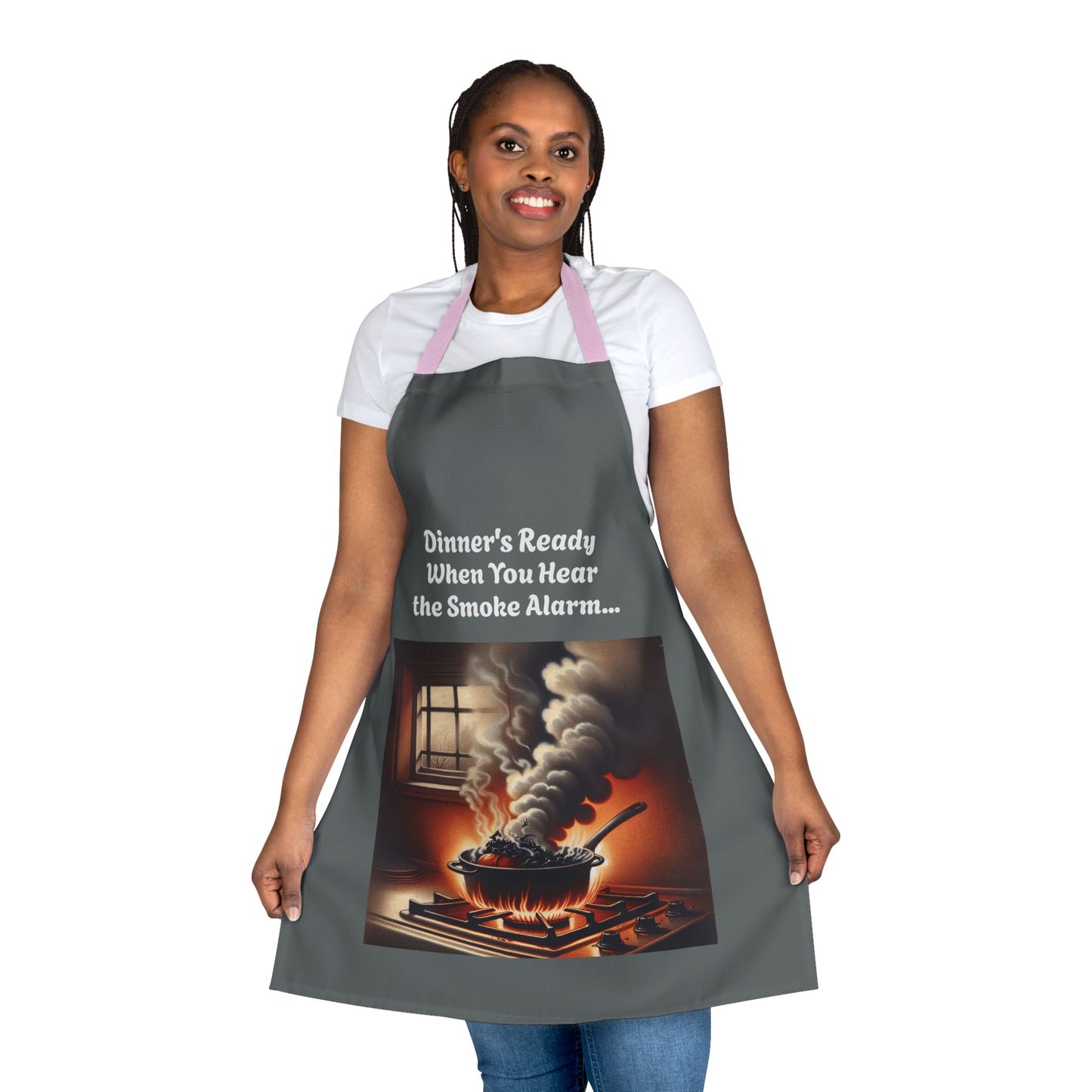 Funny Cooking Apron - "Dinner's Ready When You Hear the Smoke Alarm" - 5-Color Straps