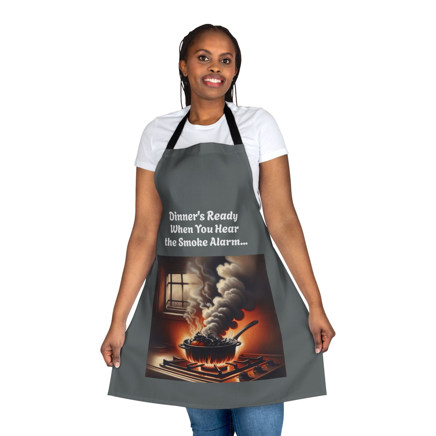 Funny Cooking Apron - "Dinner's Ready When You Hear the Smoke Alarm" - 5-Color Straps