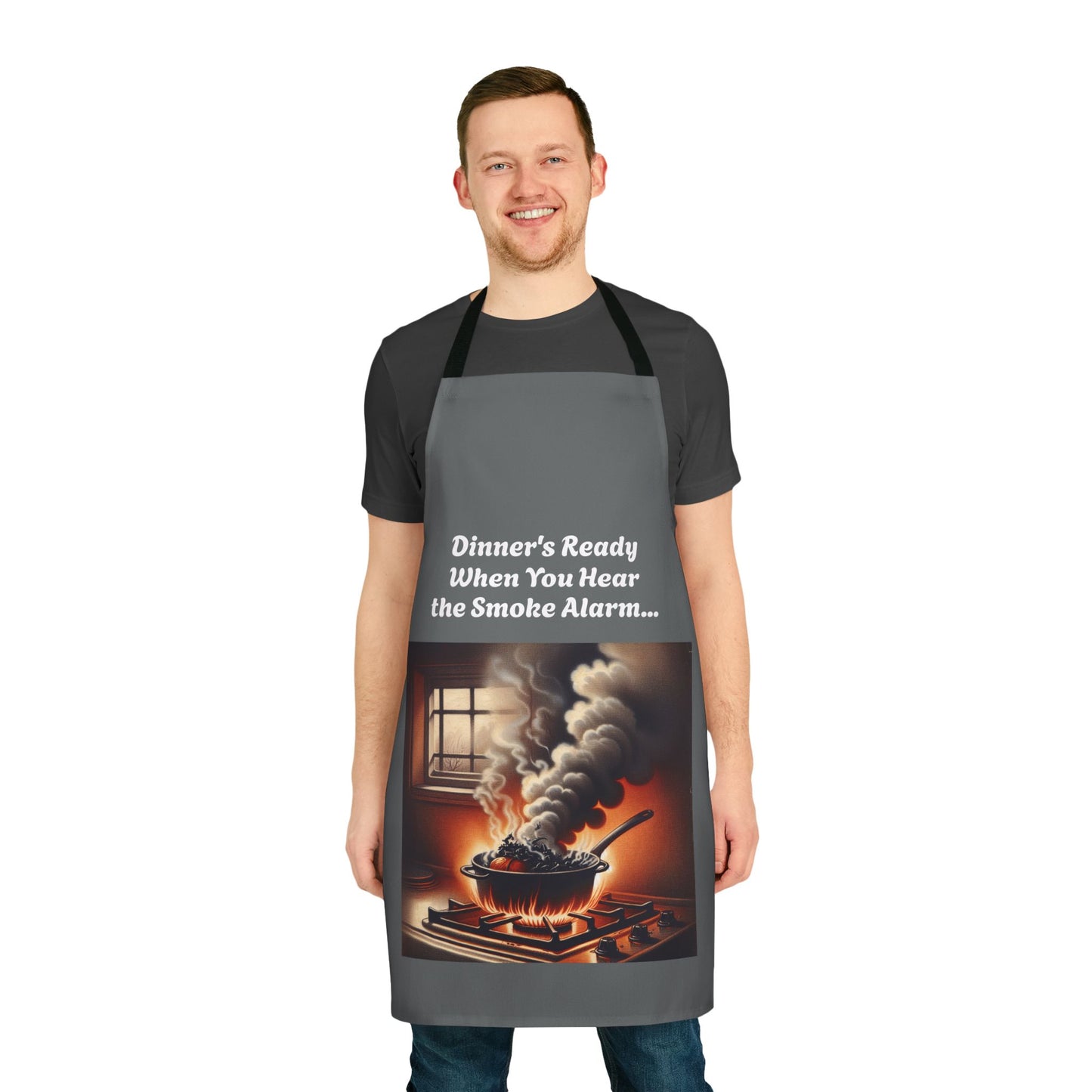 Funny Cooking Apron - "Dinner's Ready When You Hear the Smoke Alarm" - 5-Color Straps