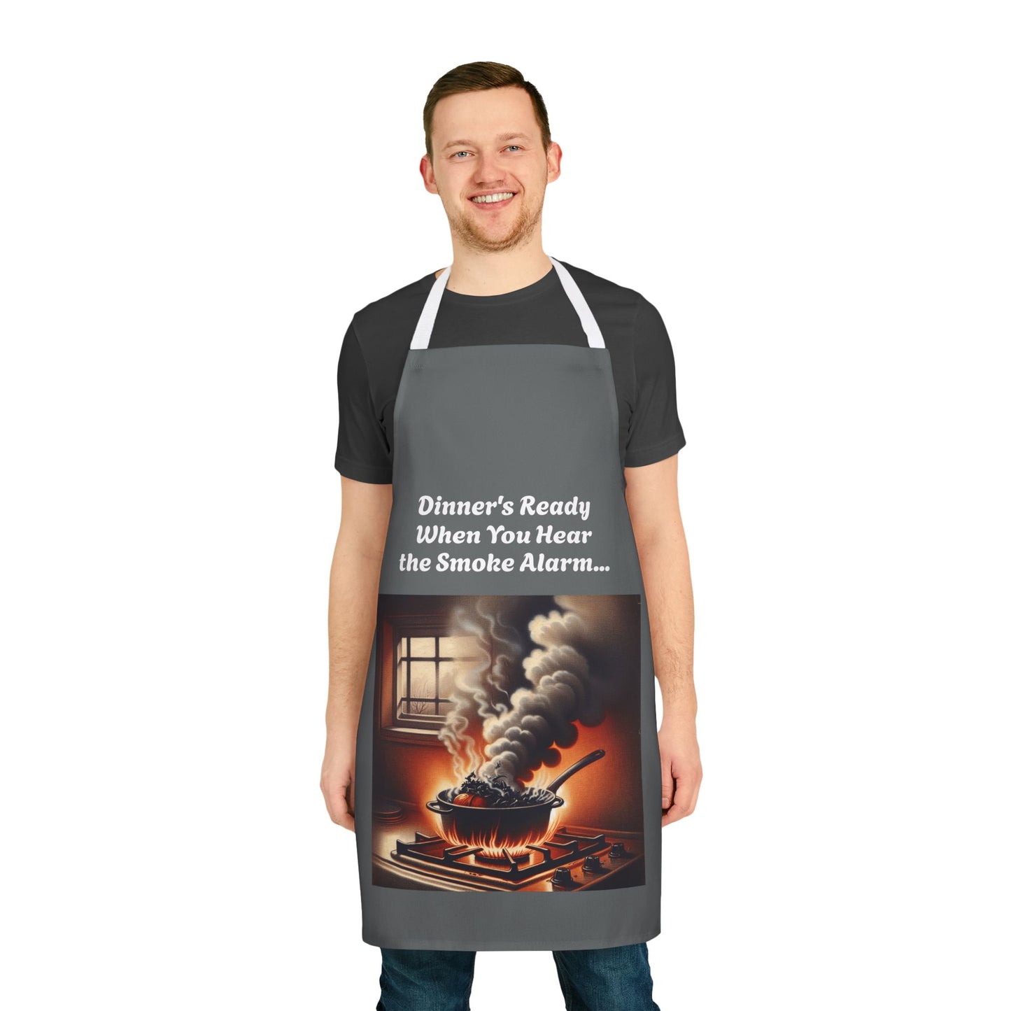 Funny Cooking Apron - "Dinner's Ready When You Hear the Smoke Alarm" - 5-Color Straps