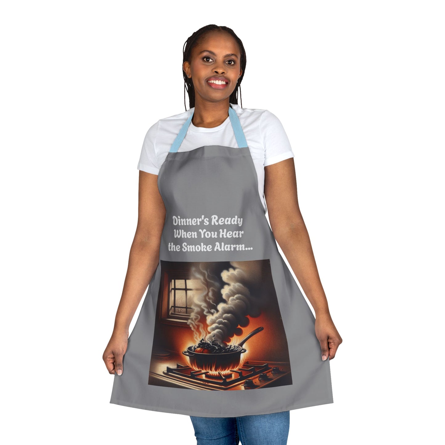 Funny Cooking Apron - "Dinner's Ready When You Hear the Smoke Alarm" - 5-Color Straps